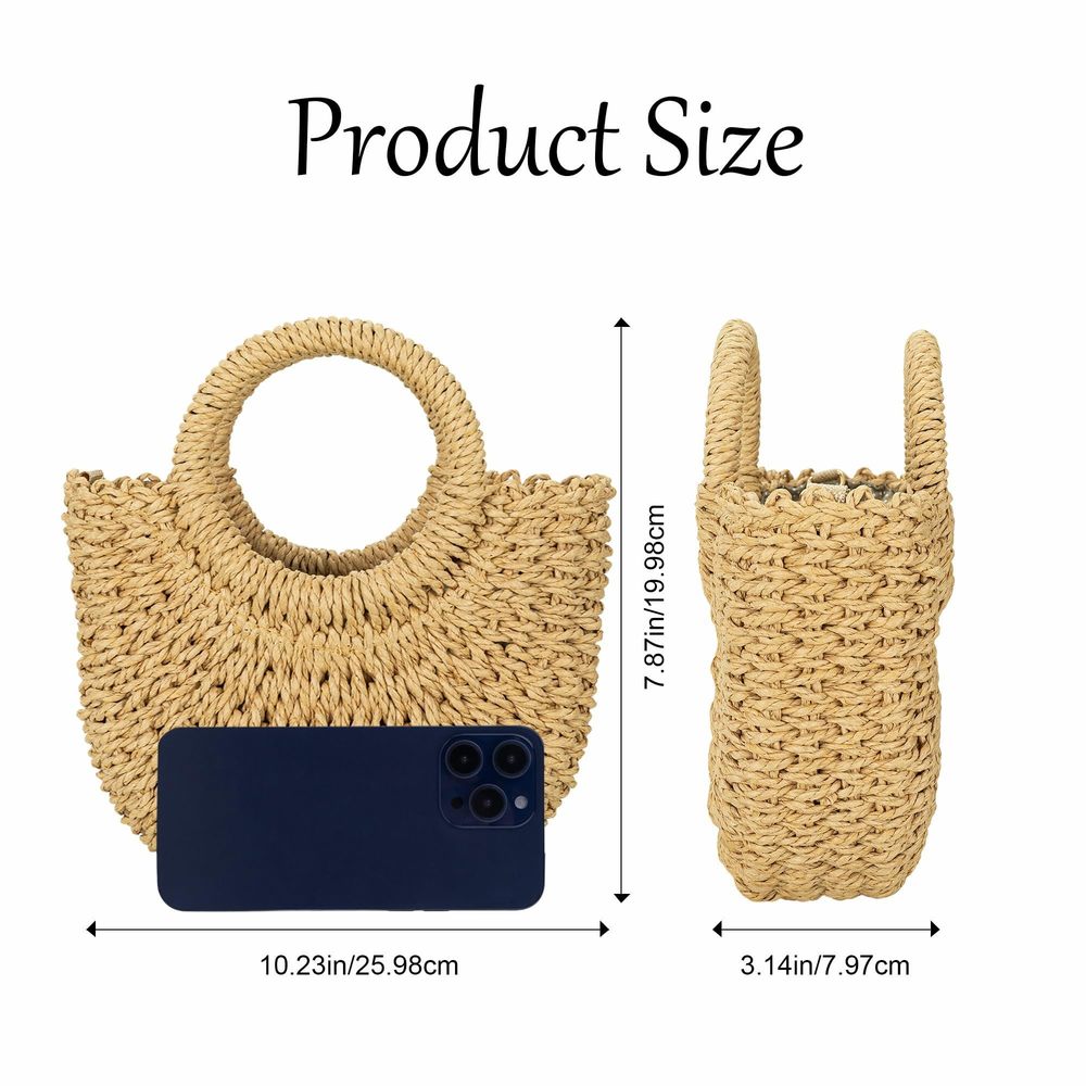 Straw Crossbody Handbags, Vacation Summer Beach Weave Purse Brown -_- - Picture 2 of 6